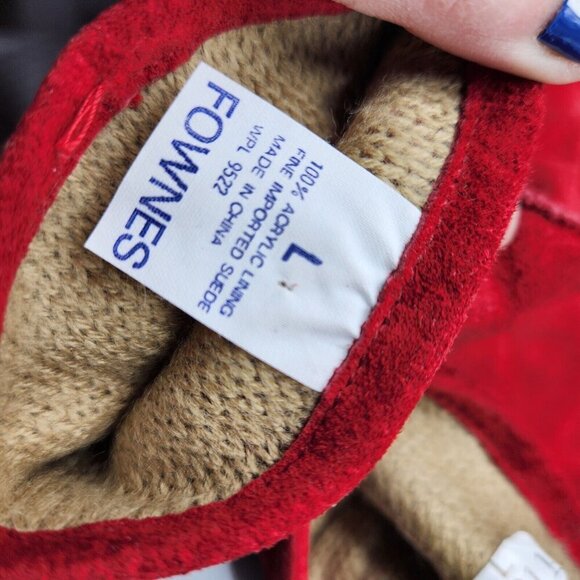 Fownes Red Suede Gloves Women's Size L Lined 10" Wrist Length WPL 9522 - Picture 7 of 8